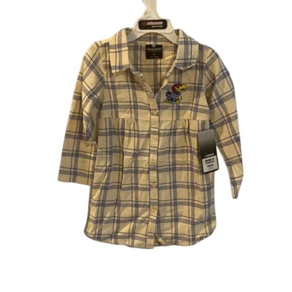 NCAA Kansas Jayhawks Button Up Flannel Dress size 3T New Colosseum - Picture 1 of 9